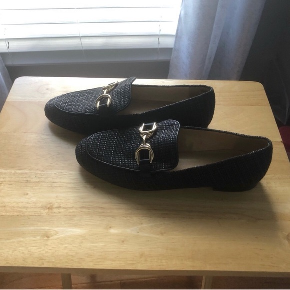NWOT Ann Taylor Black Chain Bit Horsebit Straw Loafers Size 9.5, 9 - Picture 2 of 6
